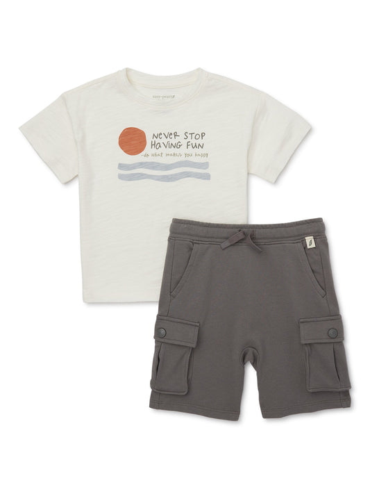 easy-peasy Toddler Boy Short Sleeve Tee and Cargo Short Outfit Set, 2-Piece, Sizes 18M-5T